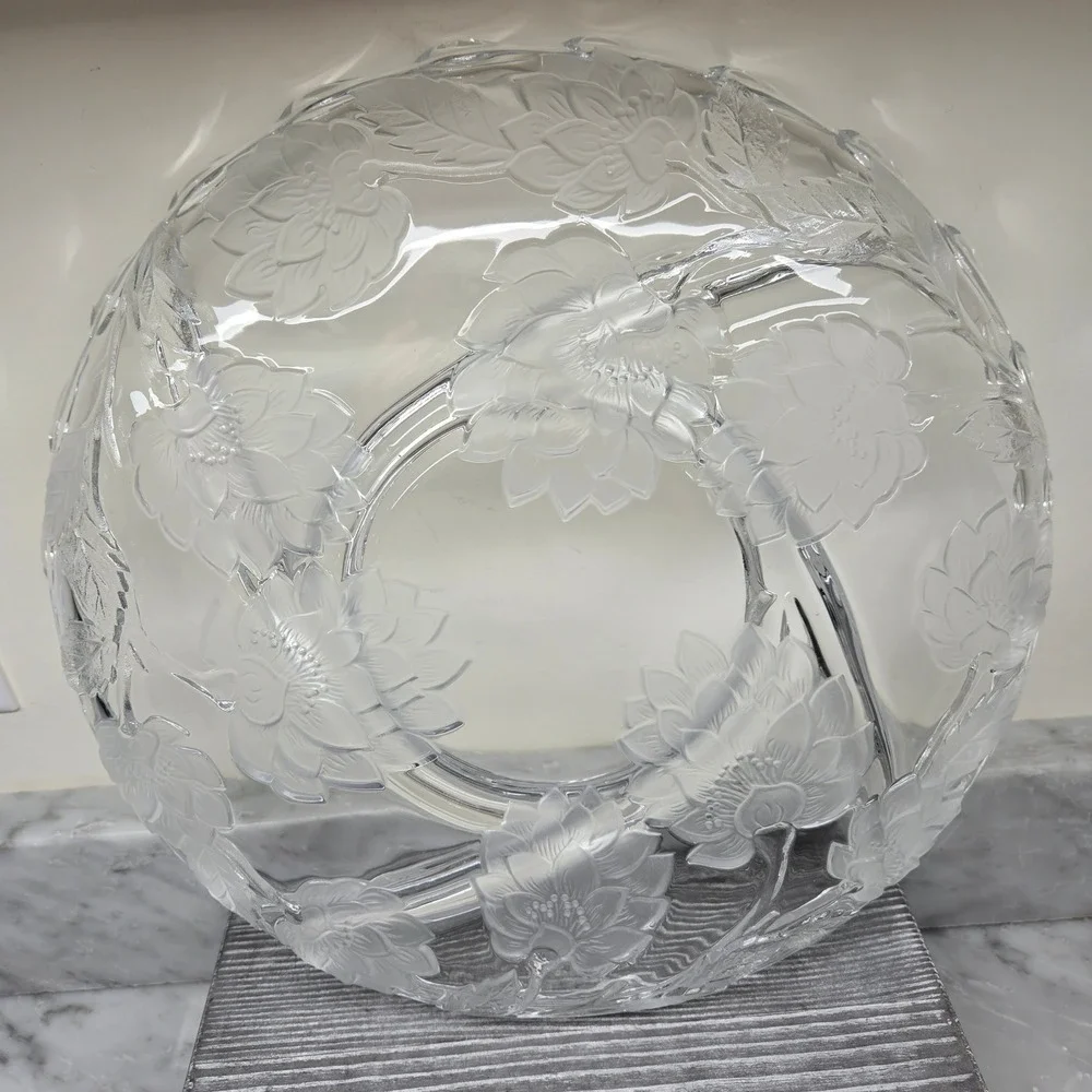 Vintage Crystal Clear Studios Divided Platter Frosted‎ Chrysanthemum, 13x13x1.75